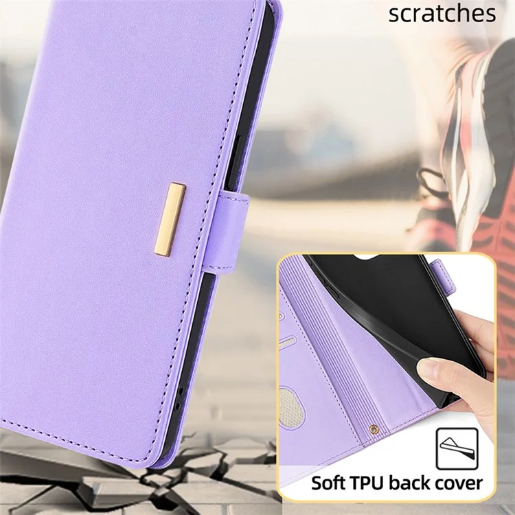 Funda cartera con correa cruzada y bloqueo RFID de piel sintética para Samsung Galaxy M15 5G - Púrpura