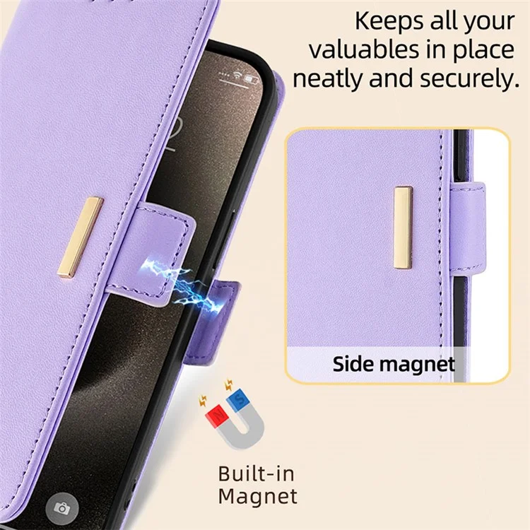 Funda cartera con correa cruzada y bloqueo RFID de piel sintética para Samsung Galaxy M15 5G - Púrpura
