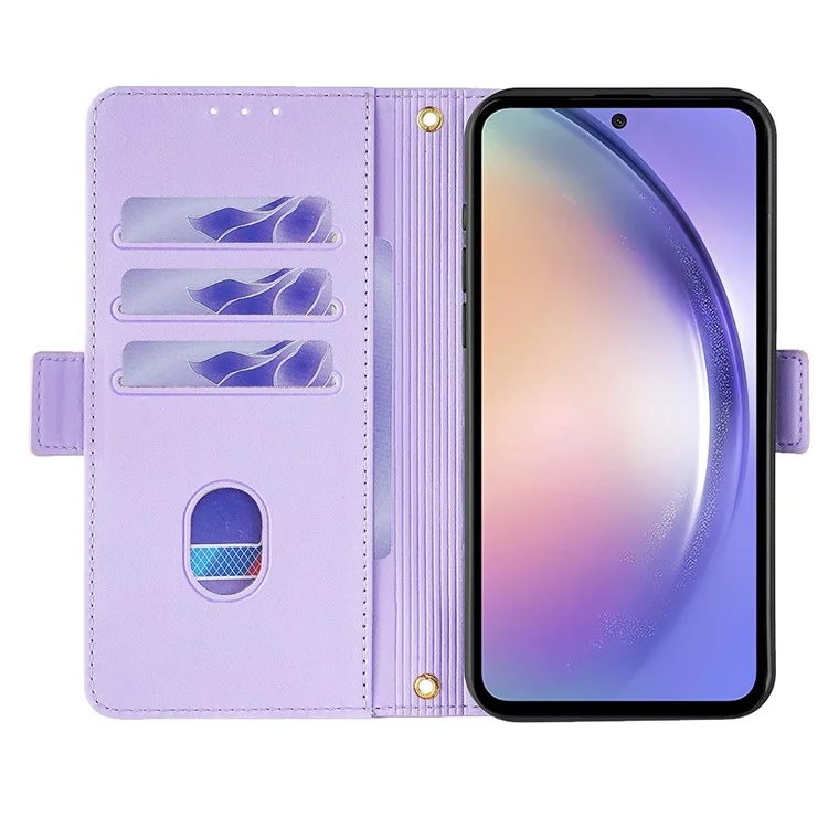Funda cartera con correa cruzada y bloqueo RFID de piel sintética para Samsung Galaxy M15 5G - Púrpura