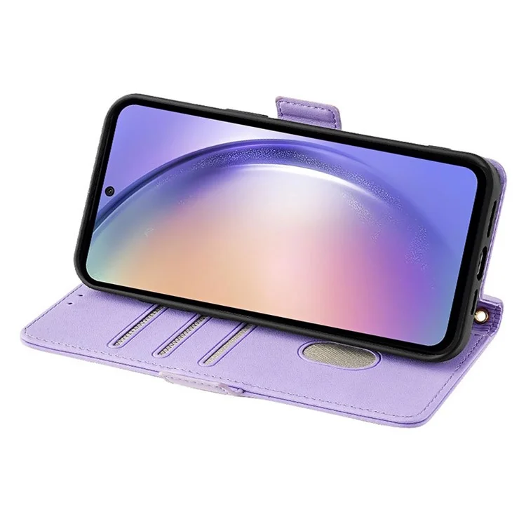 Funda cartera con correa cruzada y bloqueo RFID de piel sintética para Samsung Galaxy M15 5G - Púrpura