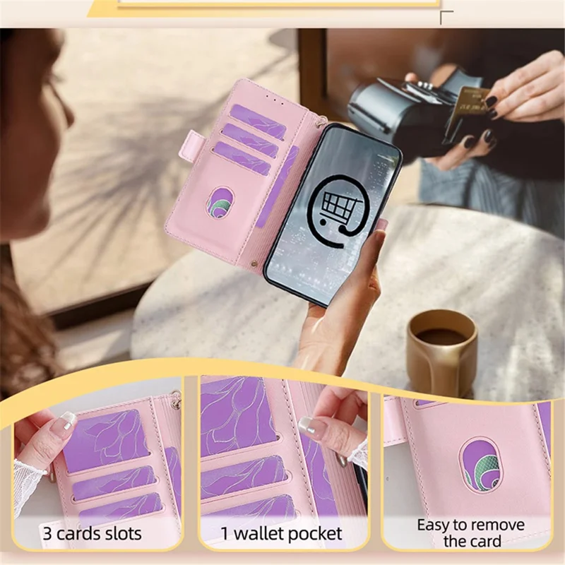 For Samsung Galaxy M15 5G Wallet Case Crossbody RFID Blocking PU Leather Phone Cover - Pink