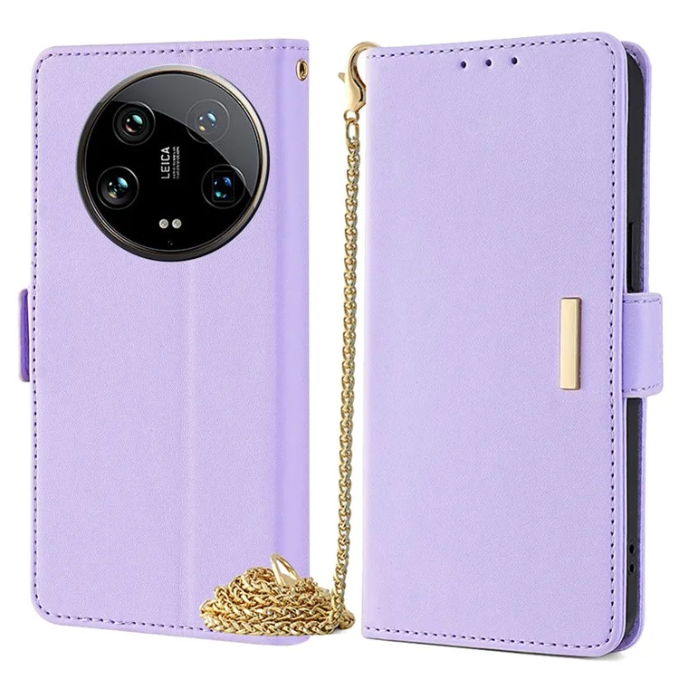 For Xiaomi 14 Ultra Case RFID Blocking PU Leather Wallet Flip Phone Cover with Shoulder Strap - Purple