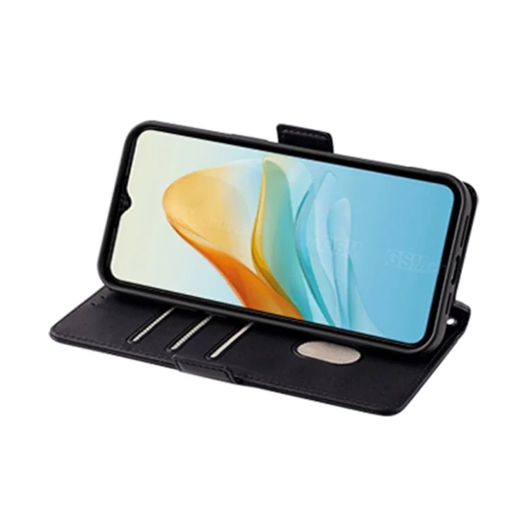 For ZTE Axon 40 Lite Crossbody Leather Case RFID Blocking Wallet Stand Phone Cover - Black