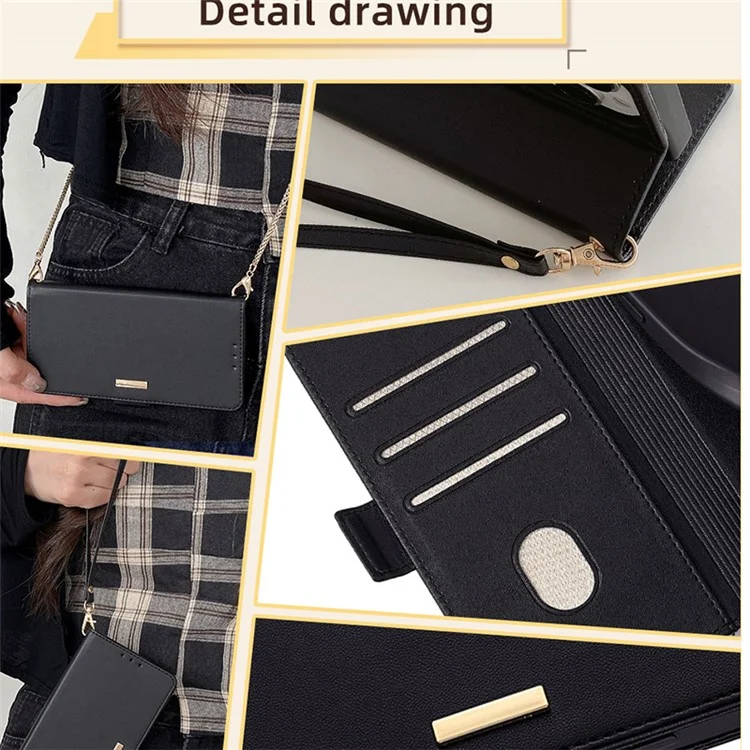 For ZTE Axon 40 Lite Crossbody Leather Case RFID Blocking Wallet Stand Phone Cover - Black