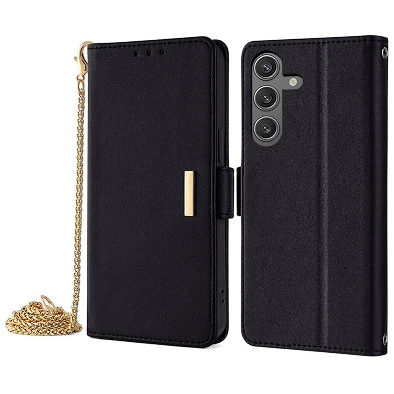 For Samsung Galaxy S24 Case RFID Blocking Leather Phone Cover with Hand Strap / Shoulder Strap - Black