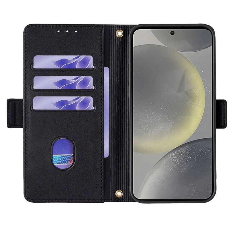 For Samsung Galaxy S24 Case RFID Blocking Leather Phone Cover with Hand Strap / Shoulder Strap - Black