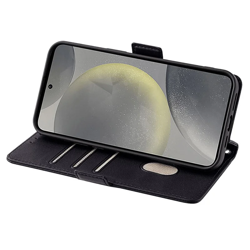 For Samsung Galaxy S24 Case RFID Blocking Leather Phone Cover with Hand Strap / Shoulder Strap - Black