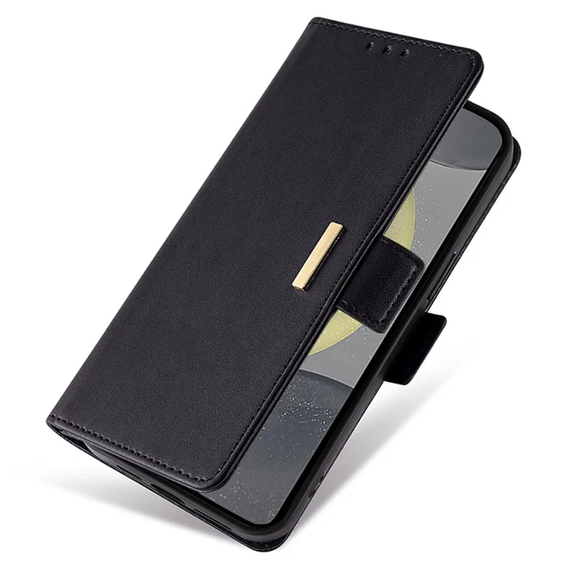For Samsung Galaxy S24 Case RFID Blocking Leather Phone Cover with Hand Strap / Shoulder Strap - Black