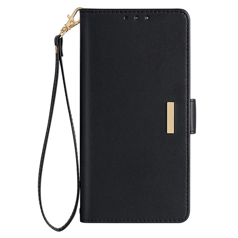 For Samsung Galaxy S24 Case RFID Blocking Leather Phone Cover with Hand Strap / Shoulder Strap - Black