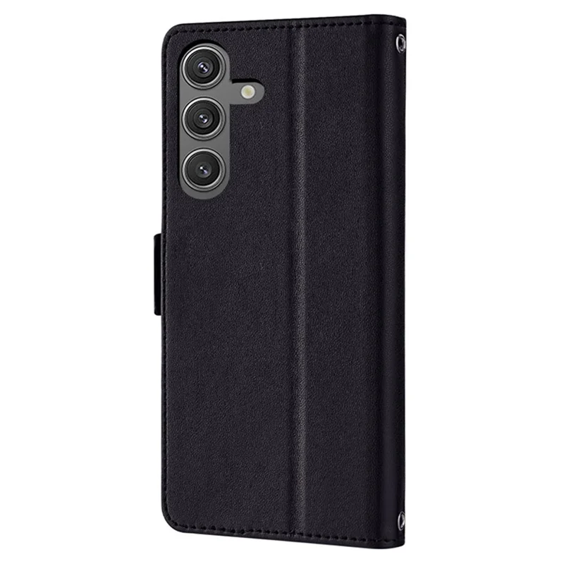 For Samsung Galaxy S24 Case RFID Blocking Leather Phone Cover with Hand Strap / Shoulder Strap - Black
