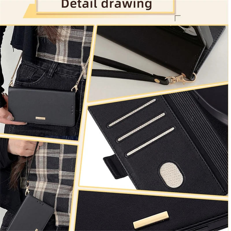 For Xiaomi 14 Pro Case with Golden Chain Shoulder Strap RFID Blocking Leather Phone Cover - Black