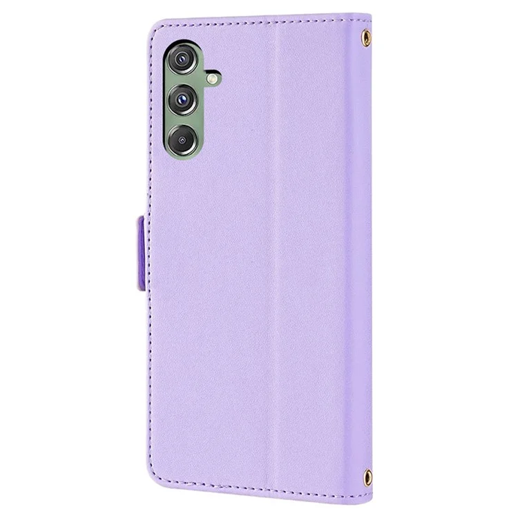 For Samsung Galaxy M34 5G / F34 5G Wallet Case RFID Blocking Leather Phone Cover with 2 Straps - Purple