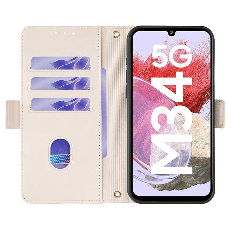 For Samsung Galaxy M34 5G / F34 5G Wallet Case RFID Blocking Leather Phone Cover with 2 Straps - White