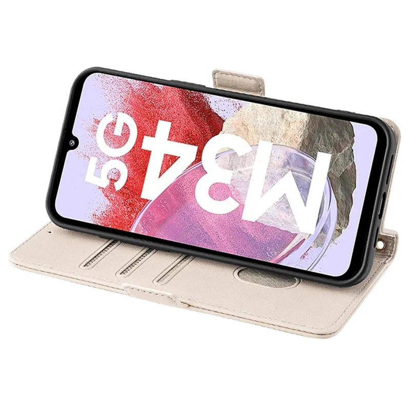 For Samsung Galaxy M34 5G / F34 5G Wallet Case RFID Blocking Leather Phone Cover with 2 Straps - White