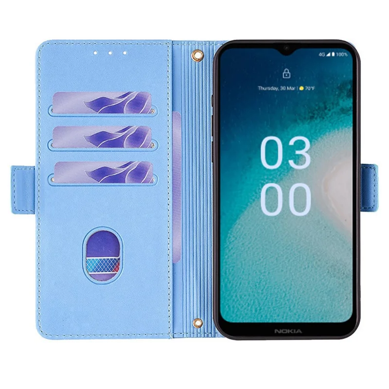 For Nokia C300 Case RFID Blocking Flip Leather Handbag Phone Cover with Shoulder Chain - Blue