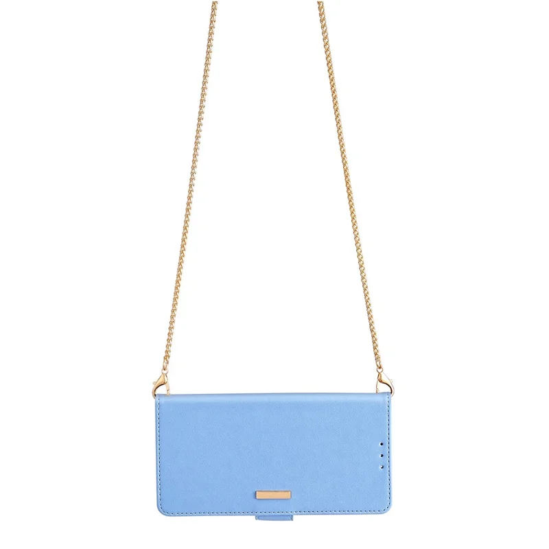 For Nokia C300 Case RFID Blocking Flip Leather Handbag Phone Cover with Shoulder Chain - Blue