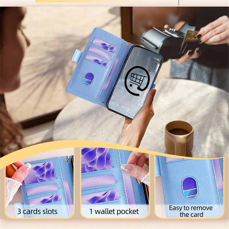 For Nokia C300 Case RFID Blocking Flip Leather Handbag Phone Cover with Shoulder Chain - Blue