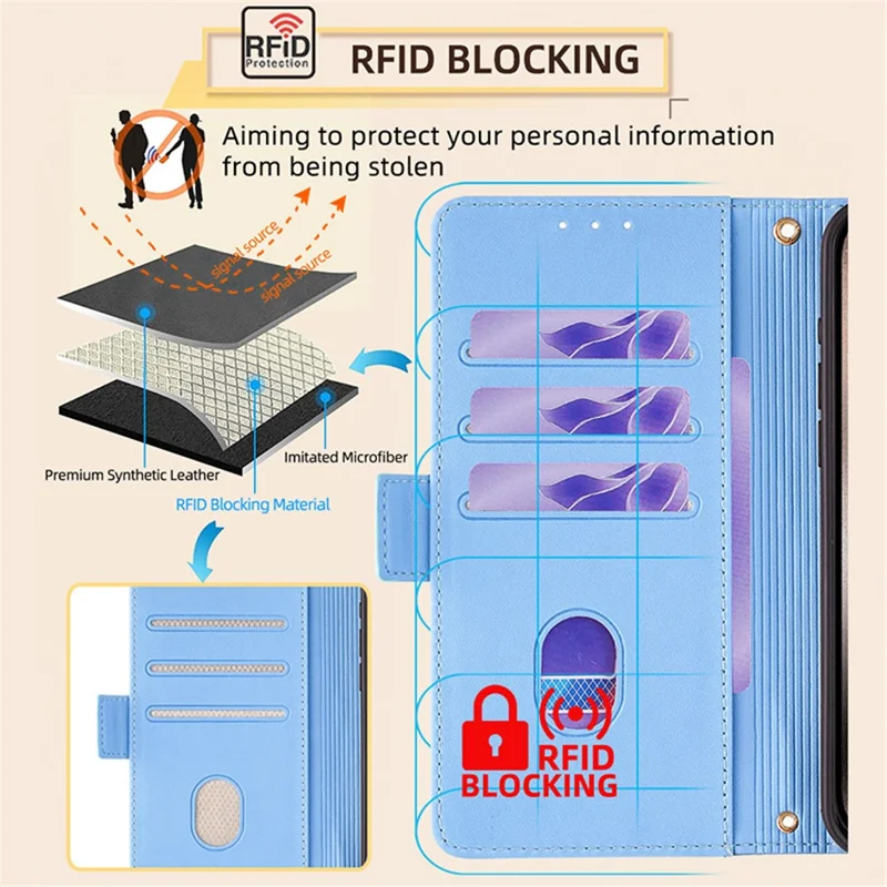 For Nokia C300 Case RFID Blocking Flip Leather Handbag Phone Cover with Shoulder Chain - Blue