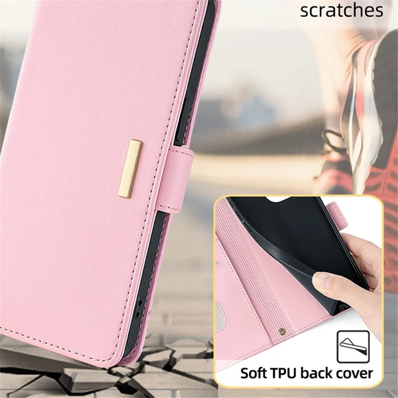 For Nokia C300 Case RFID Blocking Flip Leather Handbag Phone Cover with Shoulder Chain - Pink