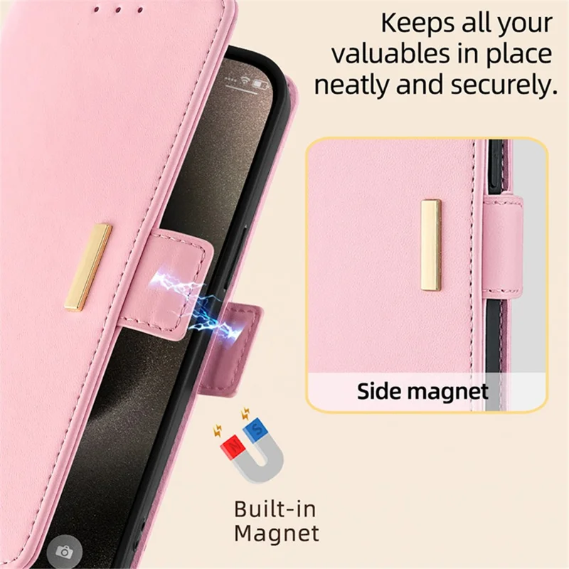 For Nokia C300 Case RFID Blocking Flip Leather Handbag Phone Cover with Shoulder Chain - Pink