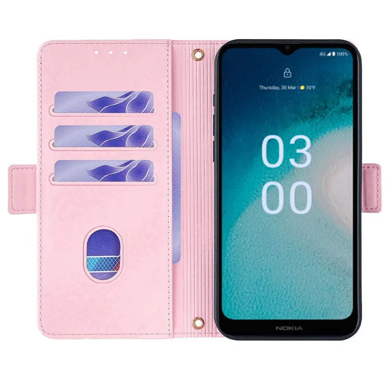 For Nokia C300 Case RFID Blocking Flip Leather Handbag Phone Cover with Shoulder Chain - Pink