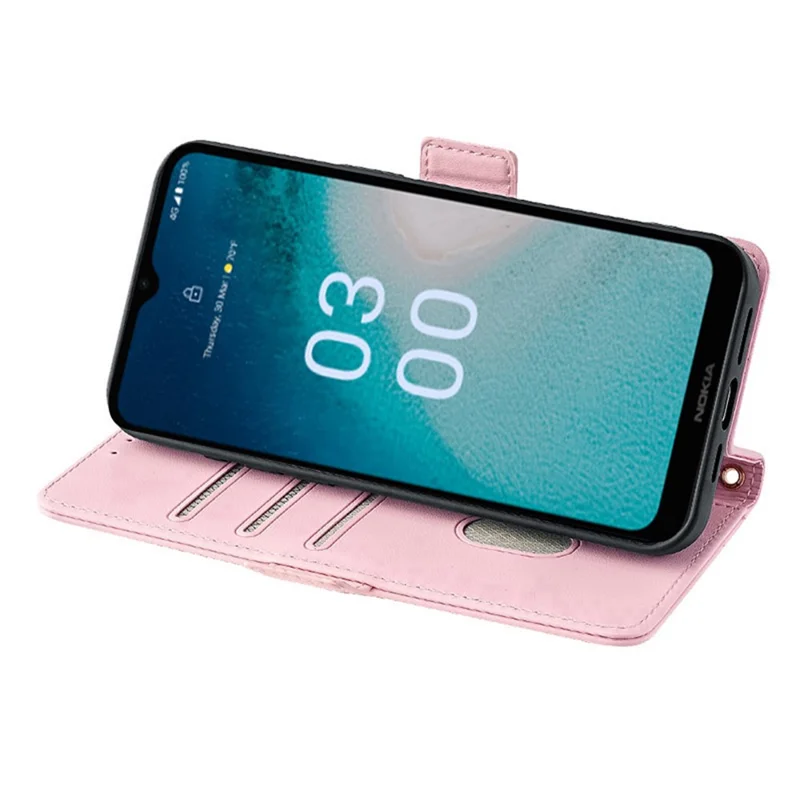 For Nokia C300 Case RFID Blocking Flip Leather Handbag Phone Cover with Shoulder Chain - Pink