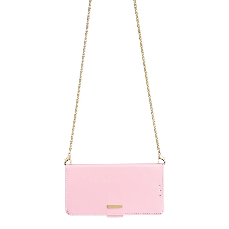 For Nokia C300 Case RFID Blocking Flip Leather Handbag Phone Cover with Shoulder Chain - Pink