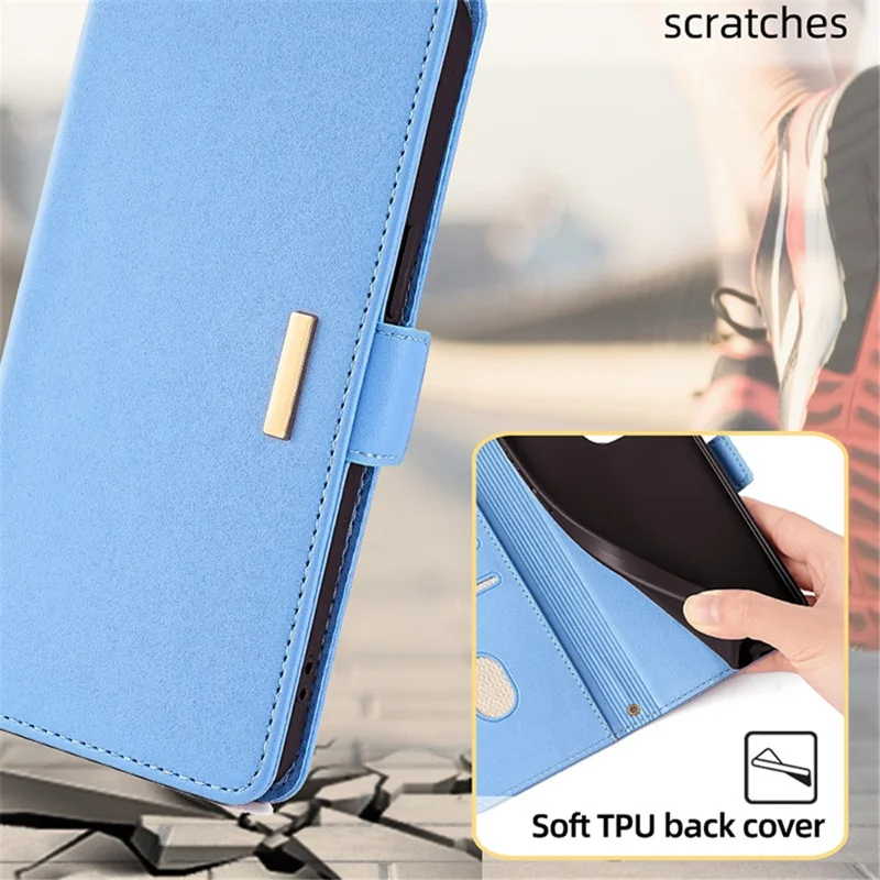 For Honor Magic6 5G Cover TPU+PU Leather Wallet Phone Case with Crossbody Shoulder Strap - Blue