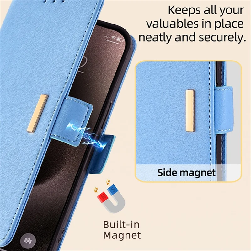 For Honor Magic6 5G Cover TPU+PU Leather Wallet Phone Case with Crossbody Shoulder Strap - Blue