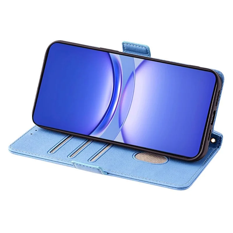 For Honor Magic6 5G Cover TPU+PU Leather Wallet Phone Case with Crossbody Shoulder Strap - Blue