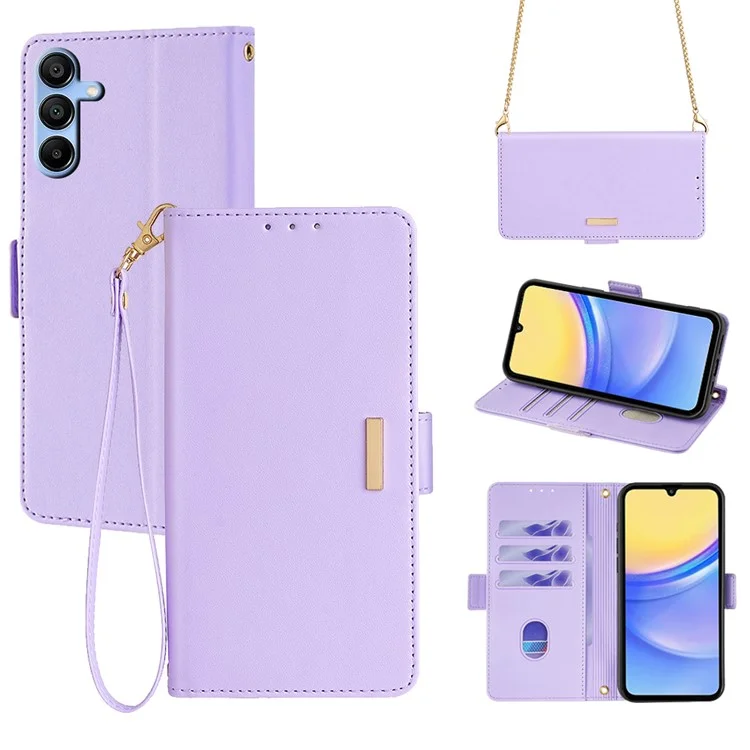 Per Samsung Galaxy A15 4G / 5G Crossbody Wallet Case RFID Blocking Stand PU Leather Phone Cover - Viola