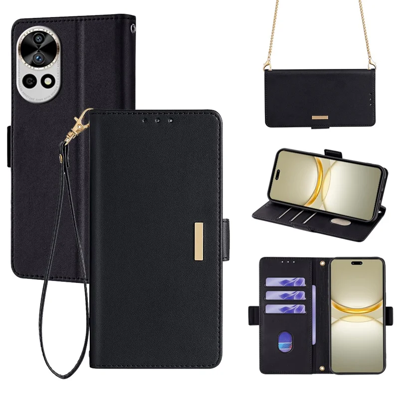 For Huawei nova 12 Pro 5G / nova 12 Ultra 5G Case RFID Blocking PU Leather Stand Crossbody Phone Cover - Black