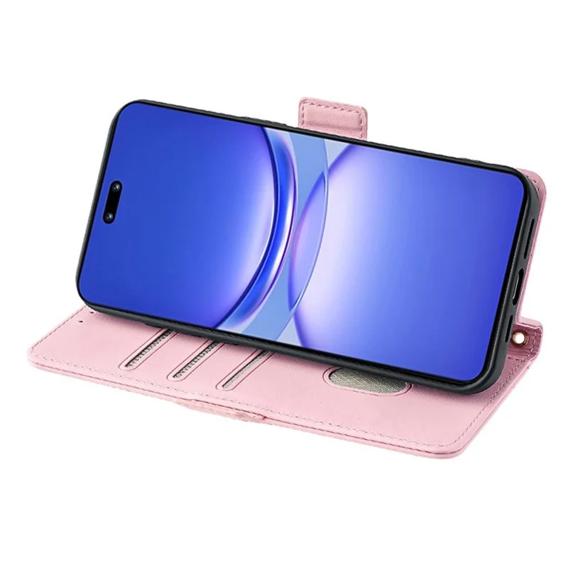 Para Huawei nova 12 Pro 5G / nova 12 Ultra 5G Capa Bloqueio RFID em Couro PU com Suporte e Alça Transversal - Rosa