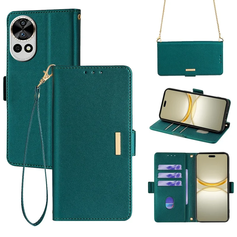 For Huawei nova 12 Pro 5G / nova 12 Ultra 5G Case RFID Blocking PU Leather Stand Crossbody Phone Cover - Green