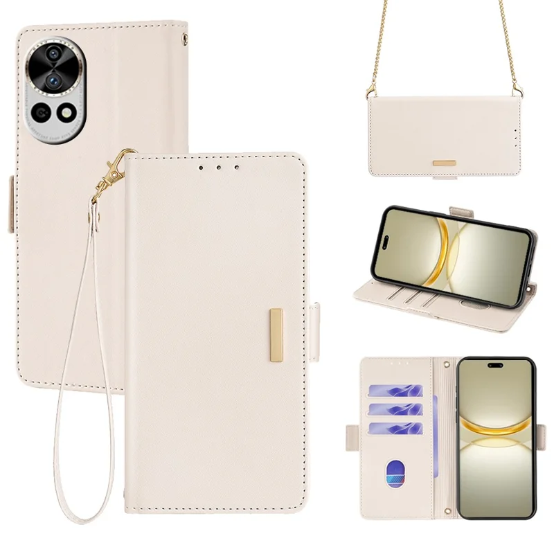 For Huawei nova 12 Pro 5G / nova 12 Ultra 5G Case RFID Blocking PU Leather Stand Crossbody Phone Cover - White