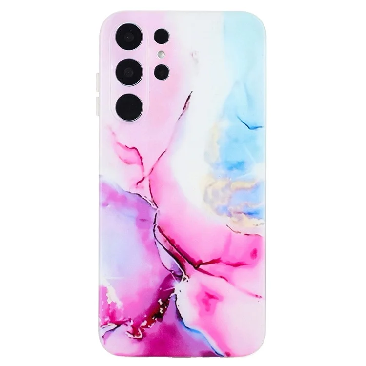 Para Samsung Galaxy S24 Ultra Funda Marble Effect Pattern Design TPU Phone Cover - Pink / Blue
