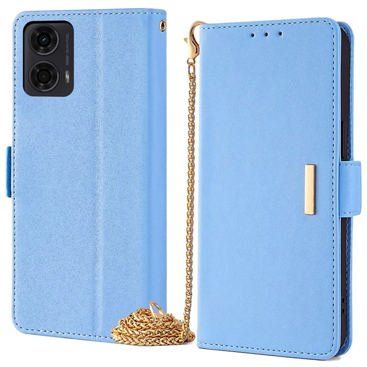 Per Motorola Moto E14 4G / G04 4G / G04s 4G / G24 4G Custodia RFID Blocking Wallet Phone Custodia in pelle con cinturino per le spalle - Blu
