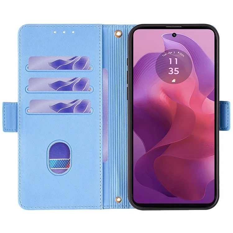 Per Motorola Moto E14 4G / G04 4G / G04s 4G / G24 4G Custodia RFID Blocking Wallet Phone Custodia in pelle con cinturino per le spalle - Blu