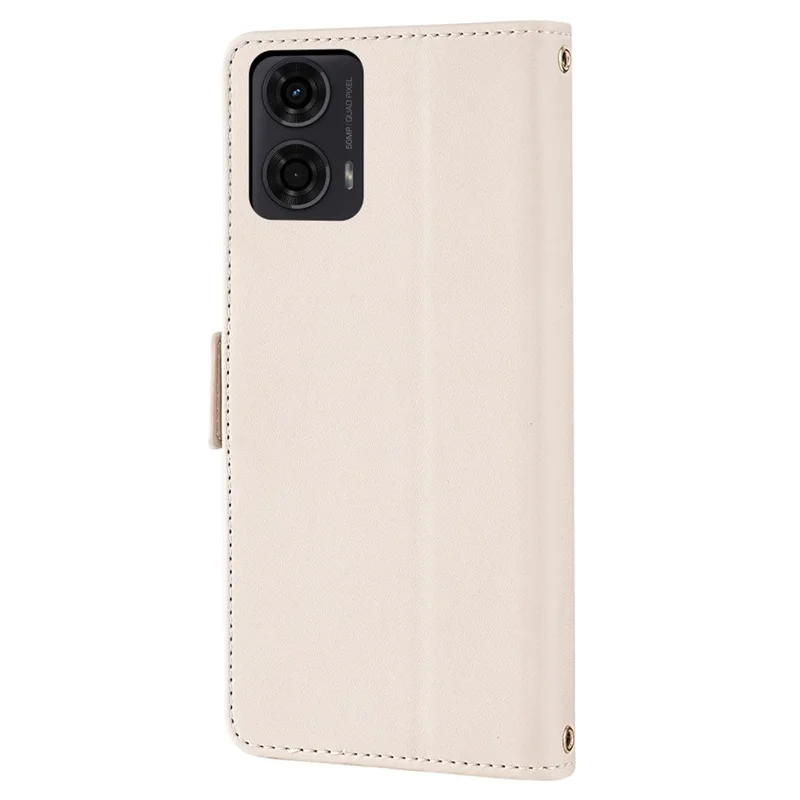 For Motorola Moto E14 4G / G04 4G / G04s 4G / G24 4G Case RFID Blocking Wallet Phone Leather Cover with Shoulder Strap - White