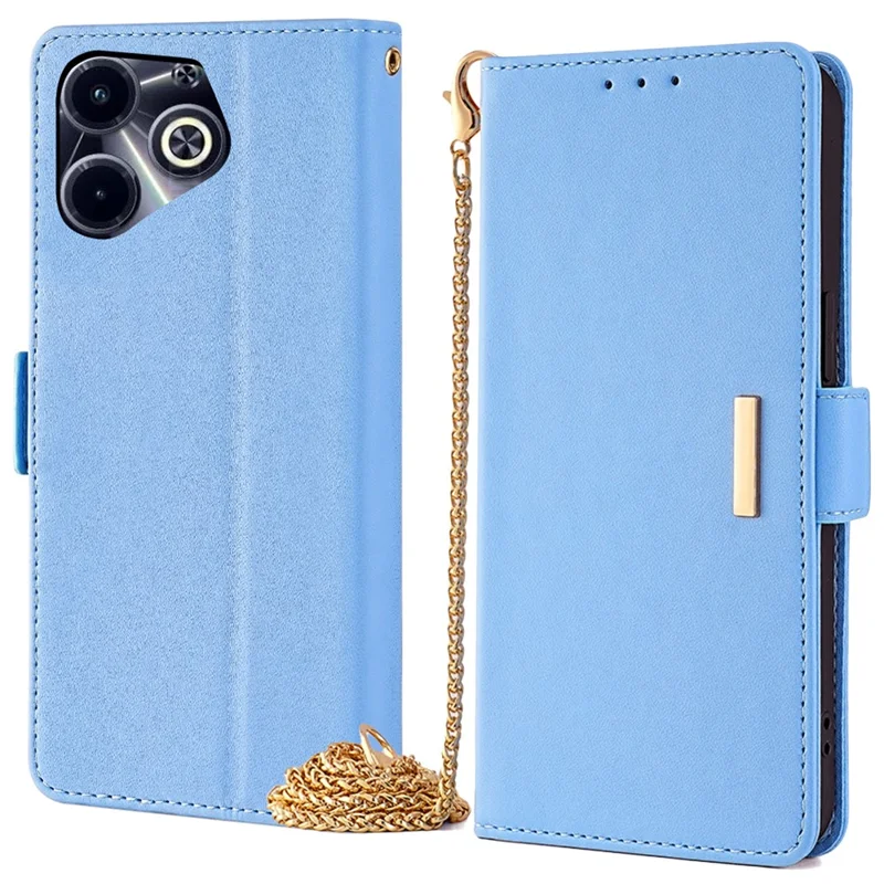 Für Infinix Hot 40i Case RFID Blocking Wallet Leder Handyhülle mit Kettenschulterriemen - Blau