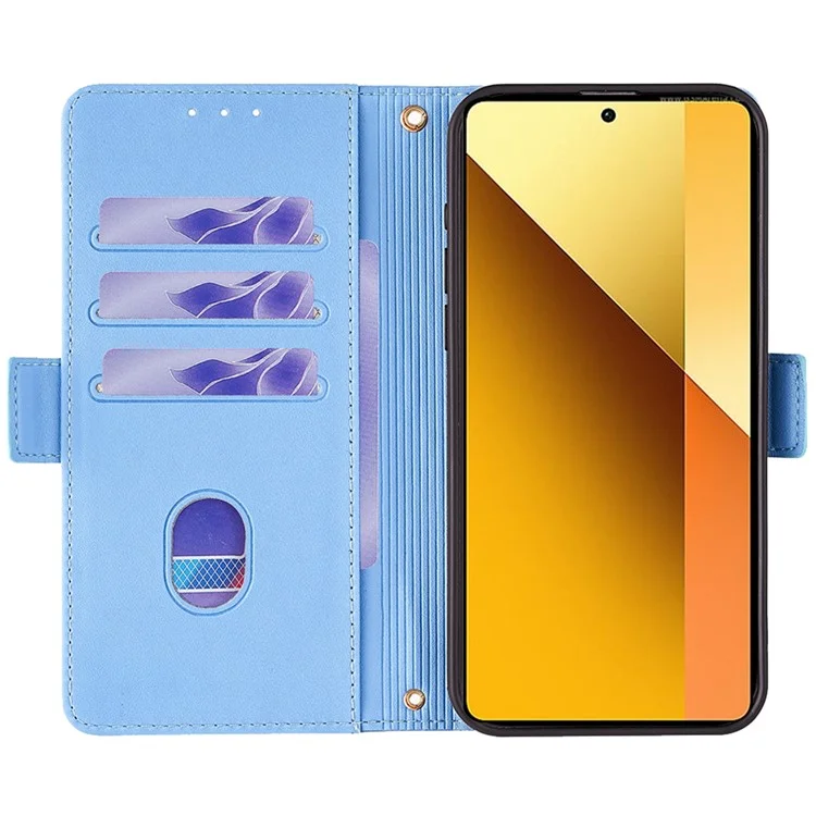 Pour Xiaomi Redmi Note 13 4G Crossbody Lanyard Case PU Leather RFID Blocking Flip Phone Cover - Bleu