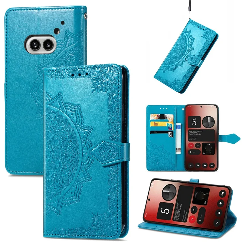 For Nothing Phone (2a) Plus / Phone (2a) Case PU Leather Mandala Pattern Embossment Flip Wallet Phone Cover - Blue