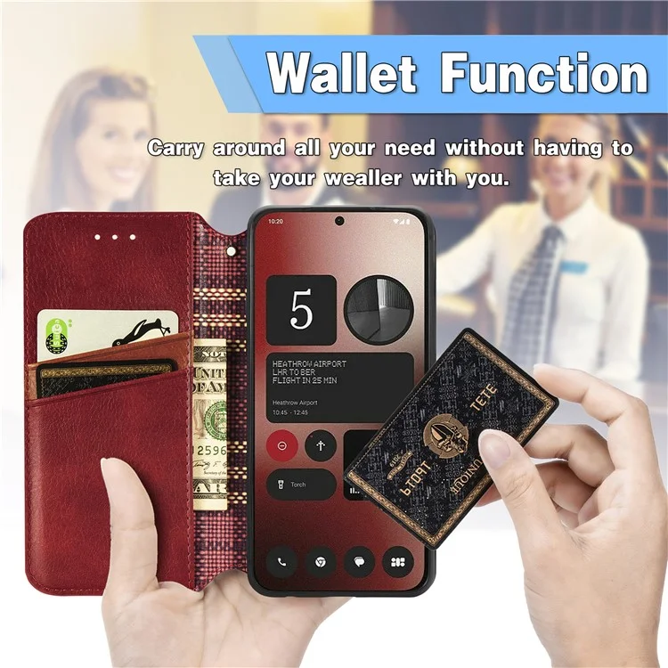 For Nothing Phone (2a) Plus / Phone (2a) PU Leather Case Rhombus Imprint Wallet Stand Phone Cover - Red