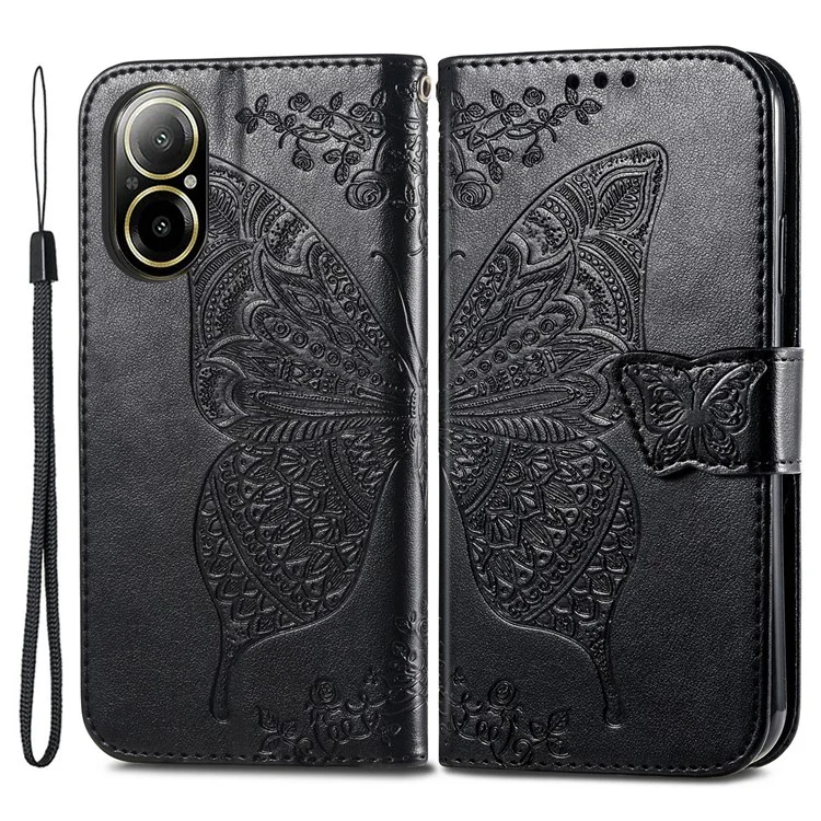 For Realme C67 4G Case Imprinted Butterfly PU Leather Cell Phone Cover Wholesale Online Stores - Black