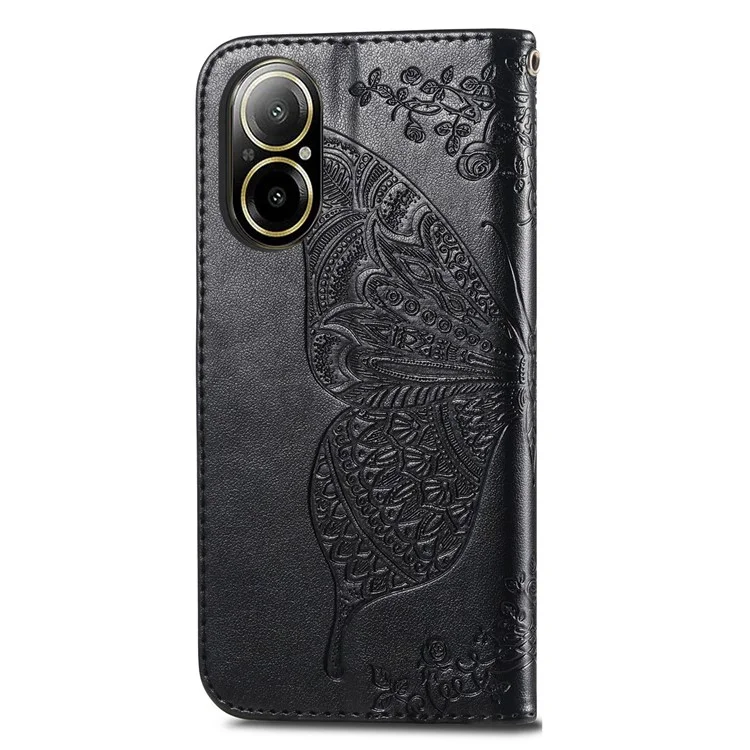 For Realme C67 4G Case Imprinted Butterfly PU Leather Cell Phone Cover Wholesale Online Stores - Black