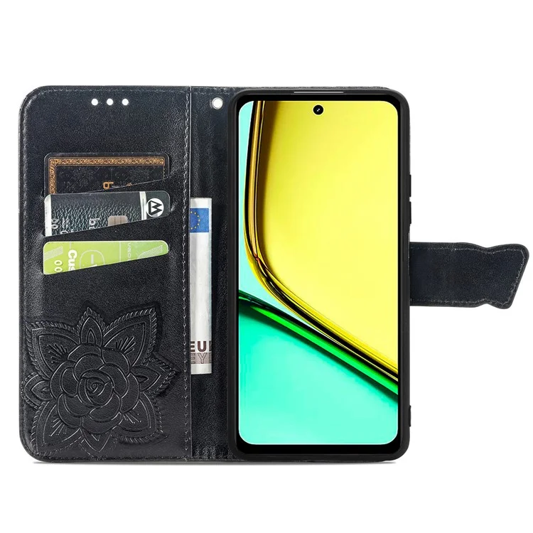 For Realme C67 4G Case Imprinted Butterfly PU Leather Cell Phone Cover Wholesale Online Stores - Black