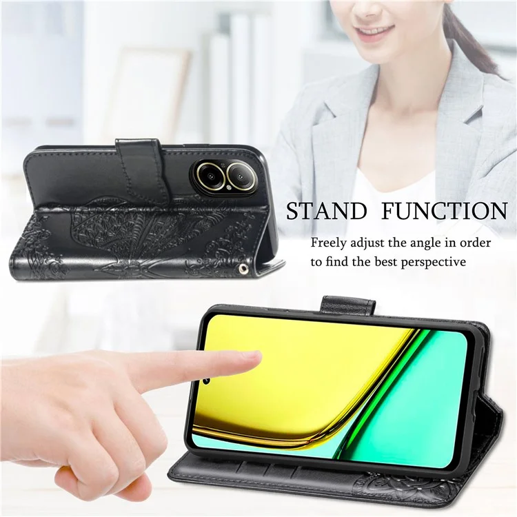 For Realme C67 4G Case Imprinted Butterfly PU Leather Cell Phone Cover Wholesale Online Stores - Black