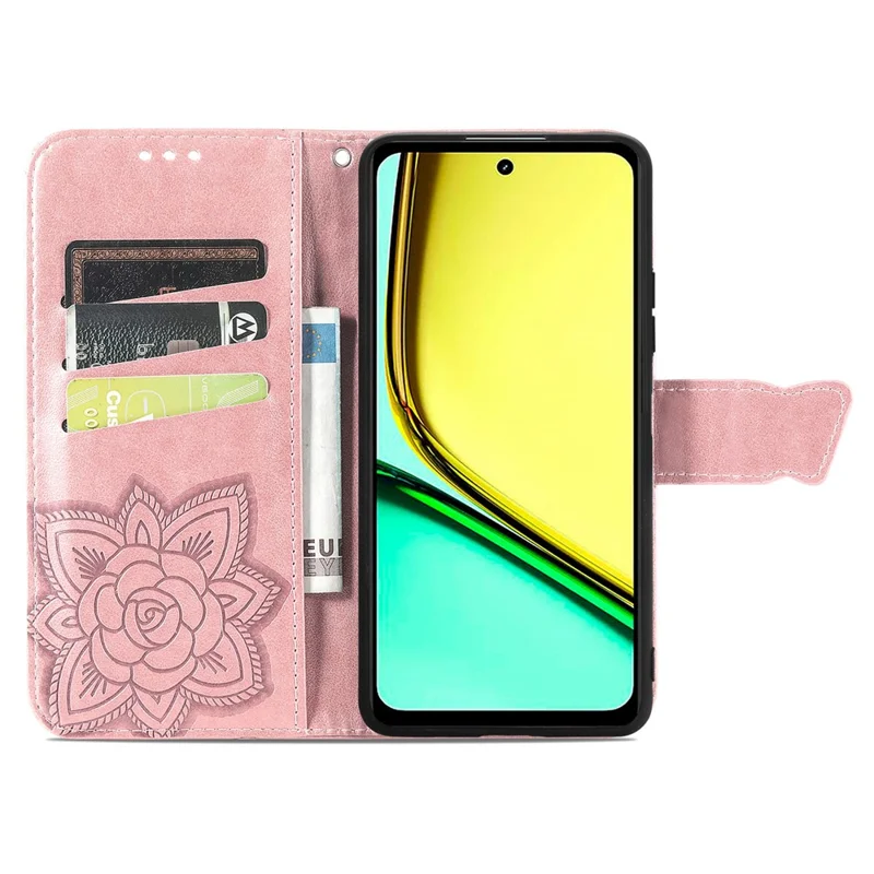 For Realme C67 4G Case Imprinted Butterfly PU Leather Cell Phone Cover Wholesale Online Stores - Rose Gold