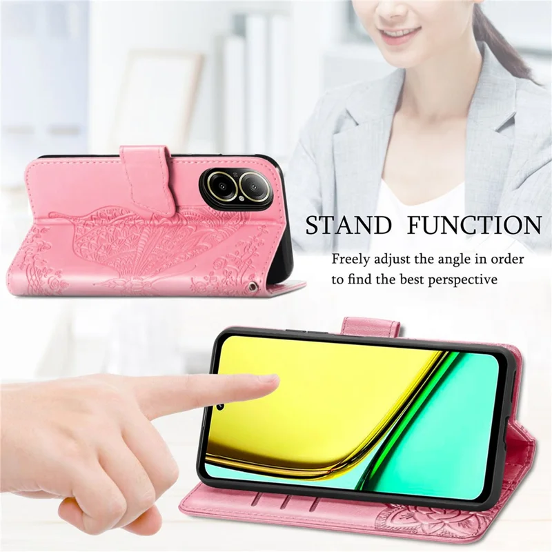 For Realme C67 4G Case Imprinted Butterfly PU Leather Cell Phone Cover Wholesale Online Stores - Rose Gold