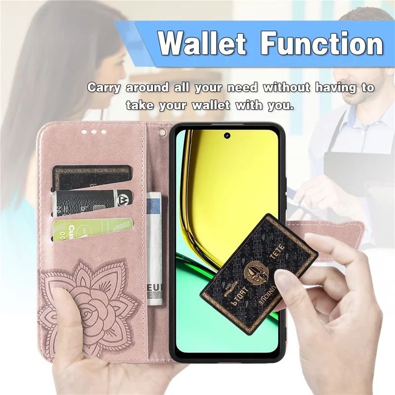 For Realme C67 4G Case Imprinted Butterfly PU Leather Cell Phone Cover Wholesale Online Stores - Rose Gold